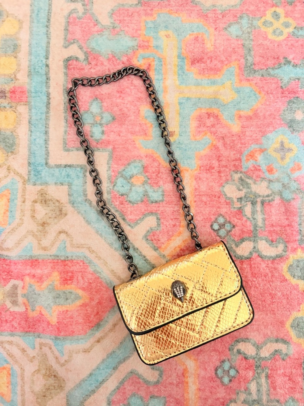 Kurt Geiger Metallic Gold Quilted Mini Chain Crossbody